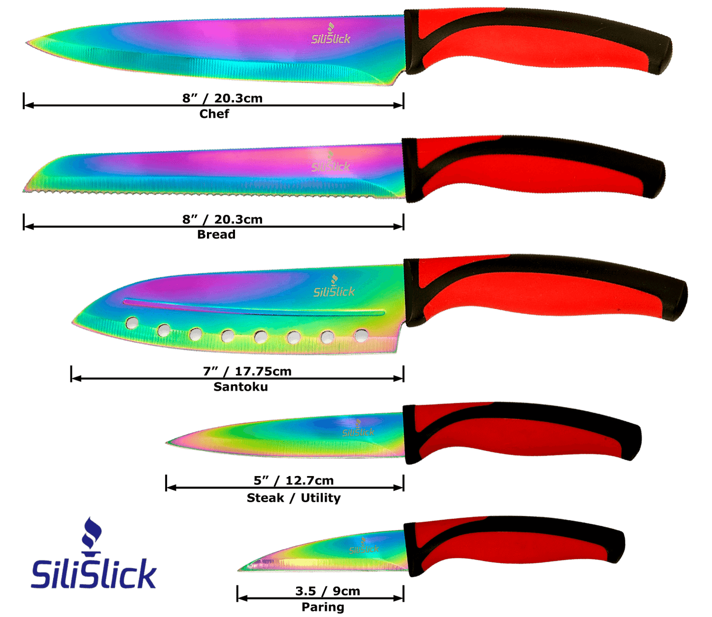 Kitchen Knife Set Kit | Red Handle & Red Magnetic Rack