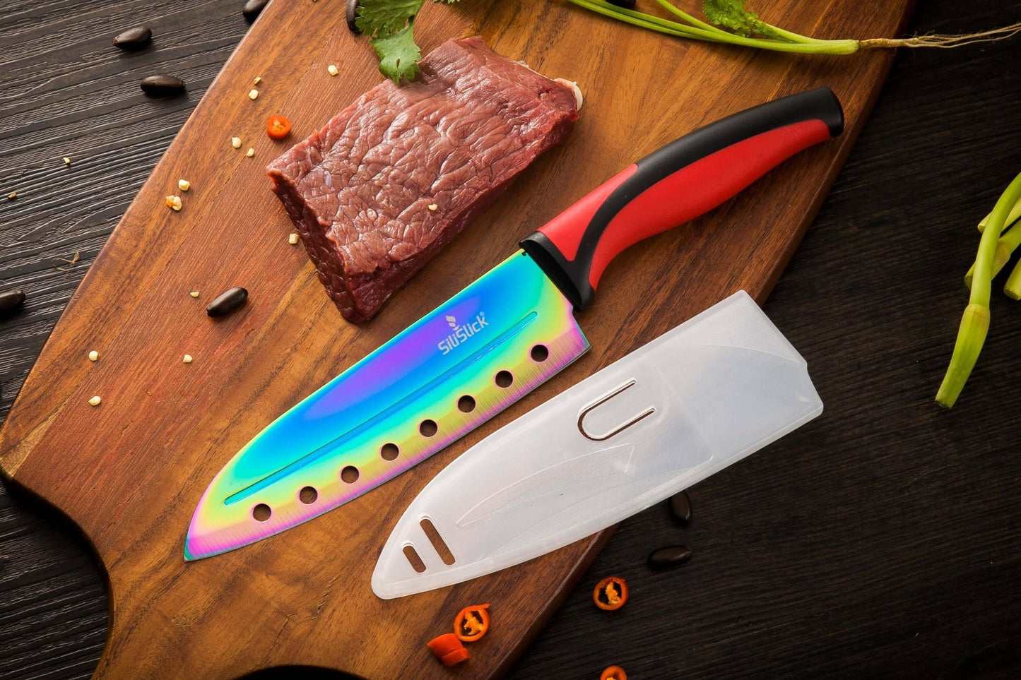 Kitchen Knife Set Kit | Red Handle & Red Magnetic Rack