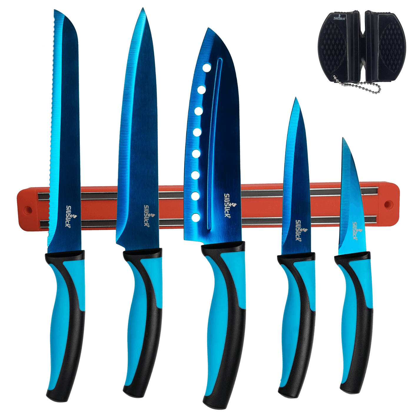 kitchen knife set with magnetic rack and portable sharpener