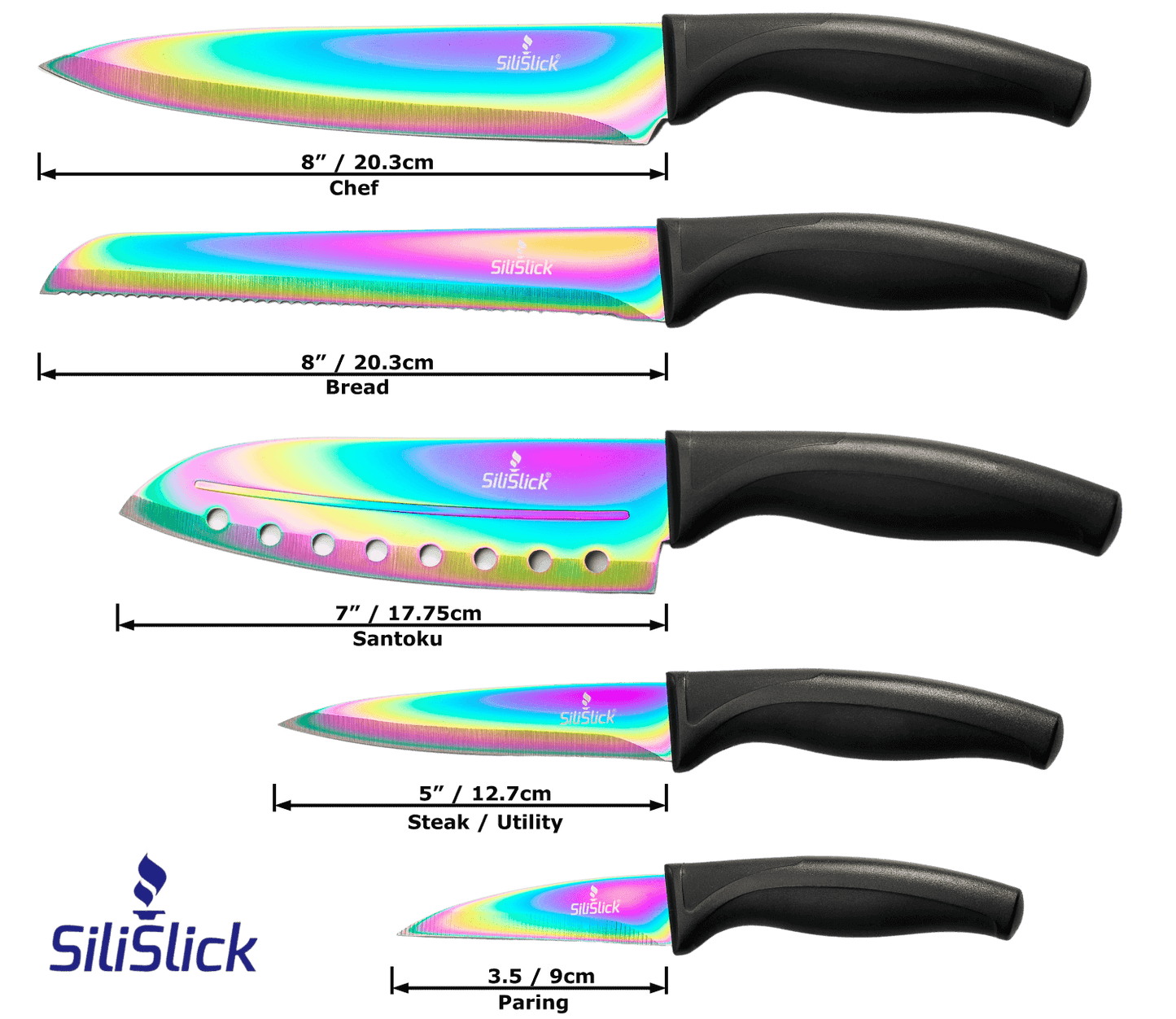 Kitchen Knife Set Kit | Black Handle & Black Magnetic Rack