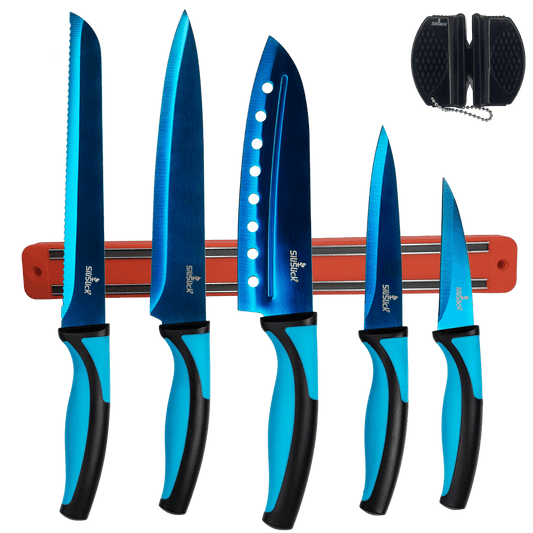 kitchen knife set with magnetic rack and portable sharpener